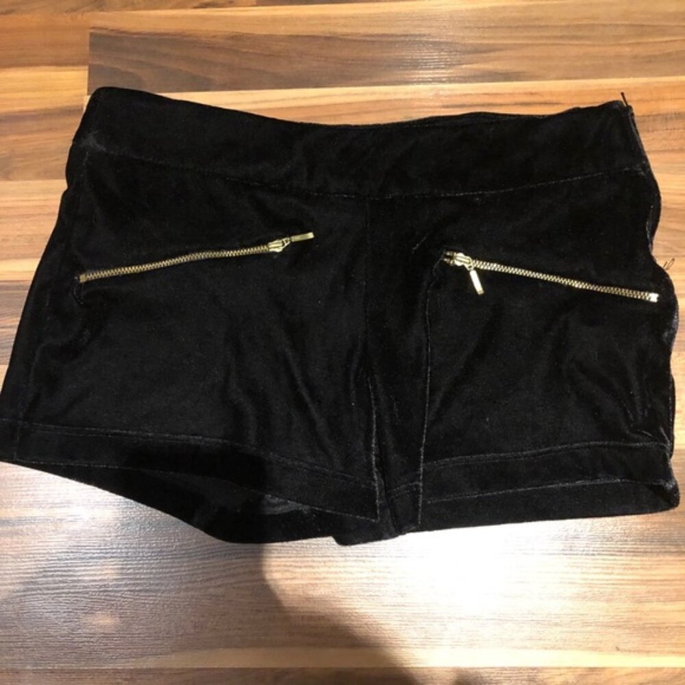Zara Velvet Mini Shorts Black Gold Zipper Detail Zip Side Size 4 Indie Sleaze